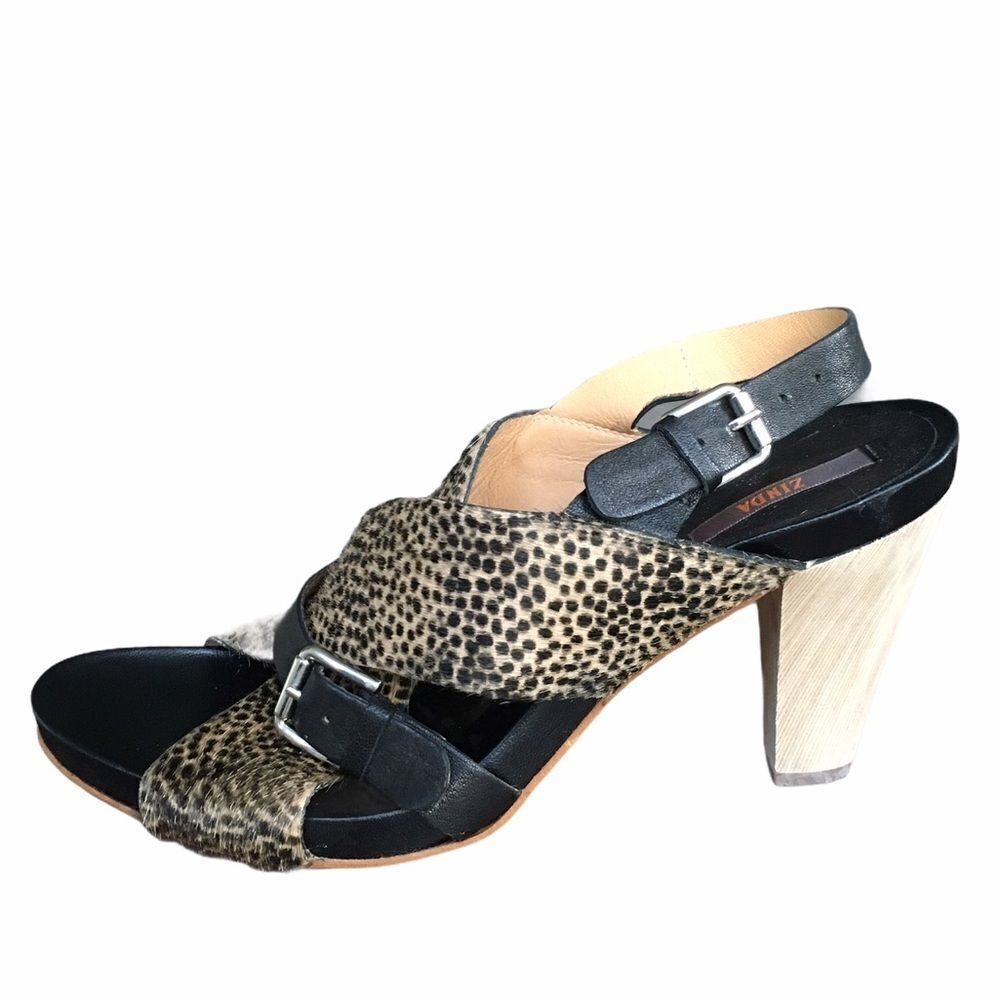 ZINDA Leopard Print High Heels Sandals Wood Black Tan 41
